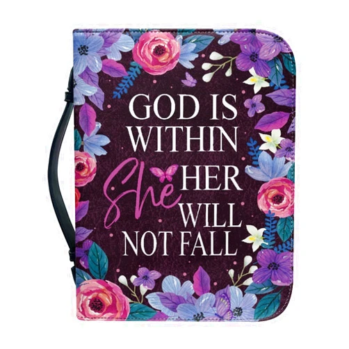 Psesaysky Gods Letter Flowers Bible Covers for Women PU Leather Bible Case with Handle Waterproof Bible Protector Lightweight Bible Tote Bag for Man Large Size