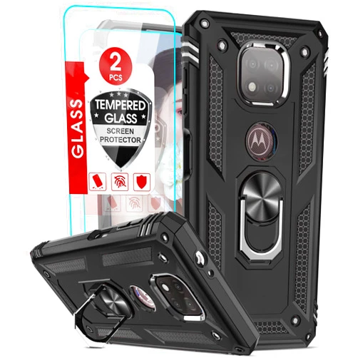 LeYi for Moto G Power 2021 Case with [2 Pack] Tempered Glass Screen Protector (Not Fit 2020/2022), [Military-Grade] Shockproof Phone Case with Kickstand for Motorola Moto G Power 2021, Black