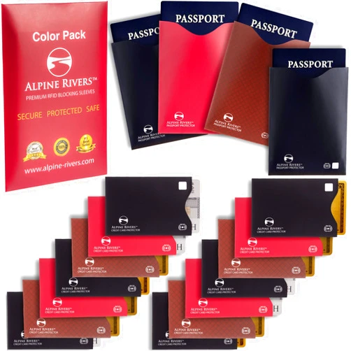 Alpine Rivers RFID Blocking Sleeves 18-Pack, 14 Credit Card Protectors + 4 Passport Holders | Tear & Water-Resistant | Identity Theft Prevention for Travel