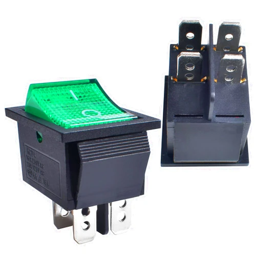YOUFEN 2 Pcs Boat Rocker Switch AC 20A 125V, 16A 250V DPST 4 Pins 2 Position On Off Green LED Light Snap in Toggle Switch for Boat Car Household Appliances