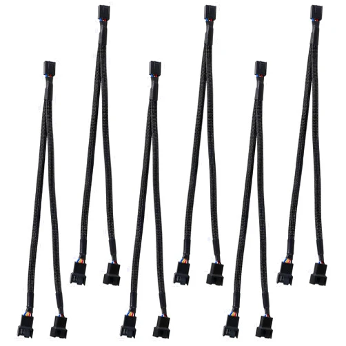 UMLIFE 6 Pack Fan Extension 1 to 2 Converter Cable, 4 Pin PWM Fan Splitter - Black