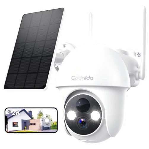Codnida Security Camera Wireless Outdoor,2K Solar Security Camera,3MP Battery Powered Surveillance Camera for Home with Night Vision,PTZ Control,2-Way Audio,Motion Detection,Compatible with Alexa