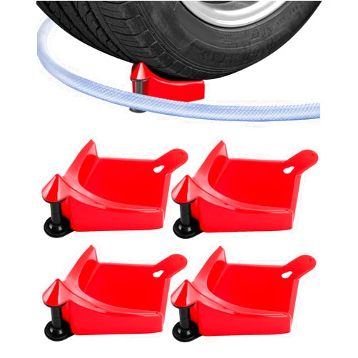 BYERNAUTO Car Hose Guide 4PCS, Hose Guide for Car Wash Detail, Tire Hose Roller Preventing Pressure Washer Hose from Stuck and Snagging Car Wash Tool for SUV Pickup Truck RV ATV Motorcycle (Red)