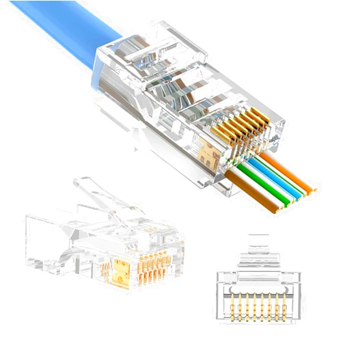VCELINK RJ45 Cat5e Cat5 Pass Through Connectors, Cat5e RJ45 Ends, RJ45 Modular Plugs for Solid or Stranded UTP Network Cable 100-Pack