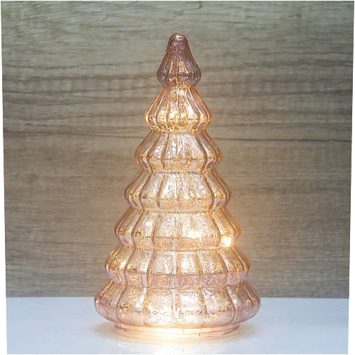 CFDECOR Mercury Glass Christmas Tree with Lights, Lighted Glass Tabletop Christmas Tree with Timer,Battery Operated Christmas Tree for Holiday, Home Decoration H: 8.2