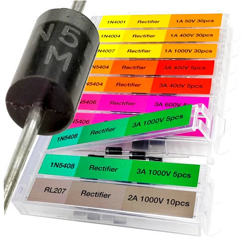 EEEEE 130 pcs 7 Value rectifier Diode Kit Diode Assortment Kit Contains Pack of Assorted diodes 1N4001 1N4004 1N4007 1N5404 1N5406 1N5408 RL207