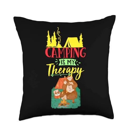 Lustige witzige Sprüche Camping Zelten Wandern Camping is My Therapy Throw Pillow, 18x18, Multicolor
