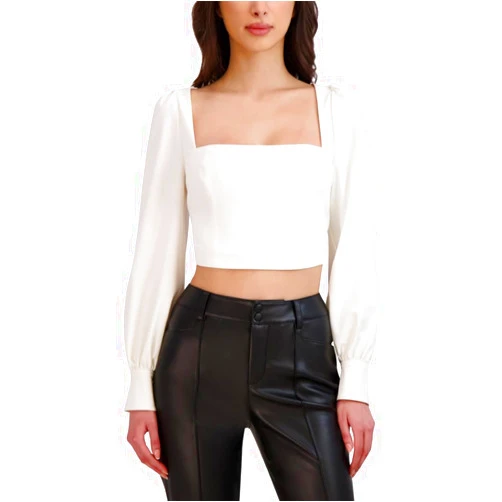 BCBGeneration Women's Long Puff Sleeve Square Neck Top