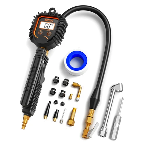 AstroAI Digital Tire Pressure Gauge with Inflator, 250 PSI Air Chuck and Compressor Accessories Heavy Duty Tire Inflator Gauge Compatible with Bicycle/Truck/SUV/Motorcyle/RV, White