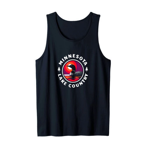 Minnesota Up North gifts from Cornett Studio Minnesota Lake Country with Loon and Sunset Tank Top