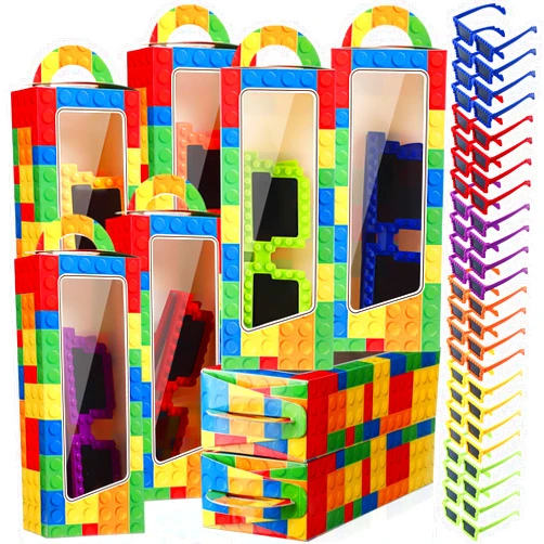 Relaxweex 48 Pcs Building Block Games Party Favors Includes Building Bricks Theme Party Gift Boxes Block Mania Building Block Sunglasses DIY Christmas Birthday Party Supplies for Adults