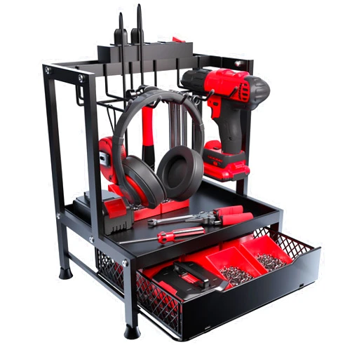 Amoowis Power Tool Organizer with Charging Station, With 4 Outlet Power Strip, Small Repair Tool Holder for Desktop, Tool Caddy for Wrenches, Pliers,Tweezers, Scissors, Men's Gift