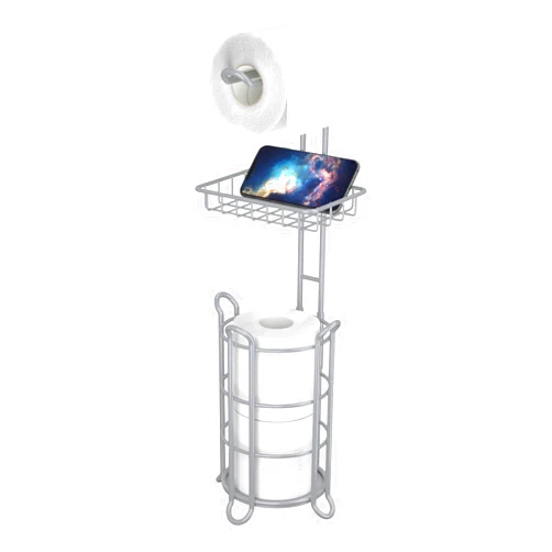 TreeLen Toilet Paper Roll Holder Stand Bathroom Tissue Holders Free Standing with Middle Shelf Storage Reserve Mega Rolls/Phone/Wipe-Gray