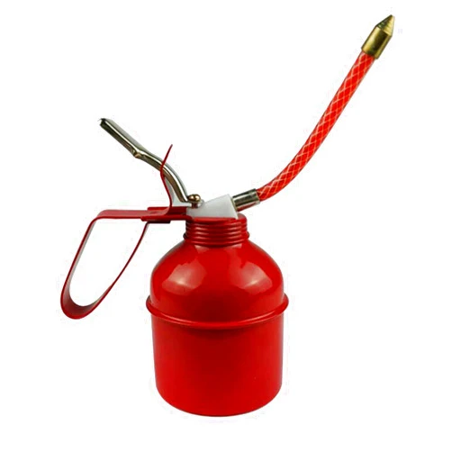 Tomedny Industrial Pump Oiler, Manual Oil Can Pump Oiler Hand Metal Oil Can with Spout Red Lever Style for Car Bike Motor and Machine (270ml)
