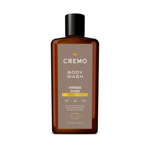 Cremo Rich-Lathering Vintage Suede Body Wash for Men, A Vintage Suede with Notes of White Moss and Rich Amber, 16 Fl Oz