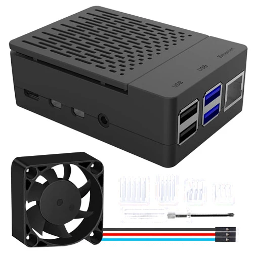 GeeekPi Case for Raspberry Pi 4, Pi 4 Fan ABS Case with PWM Cooling Fan 40X40X10mm and 4pcs Heatsinks for Raspberry Pi 4 Model B (Black with Large Fan)