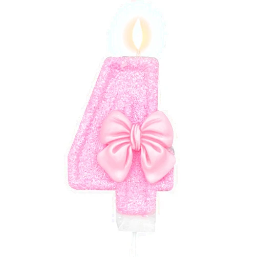 HIBILDER Pink Number 4 Candle for Girl Birthday Party Decorations, Girl 4th Birthday Party Decorations Supplies, 3D Bow Designed Pink Number Candles for Birthday Cake Topper Decorations (Pink 4 Candle)