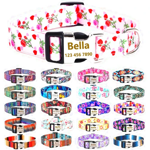 SLZZ Custom Personalized Dog Collars with Engraved Name & Phone Number Backle - Colorful Adjustable Dog Collars for Male Female X-Small Small Medium Large X-Large Dogs
