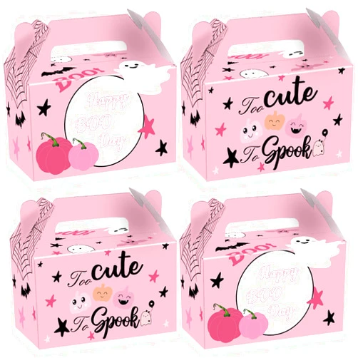 AYDILOUP 16 Pcs Halloween Party Favors Boxes Boo Gift Bags Pink Halloween Party Boxes Treat Bags Boo Theme Birthday Party Supplies for Halloween Party Favors (Halloween pink)