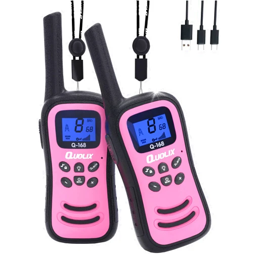 Quolix Walkie Talkies for Kids Rechargeable, Toys for Age 5-13 Girls LED Flashlight, VOX, Easy to Use Kids Walkie Talkies Long Range for Christmas Birthday Gifts Indoor and Outdoor Toys (2Pink)