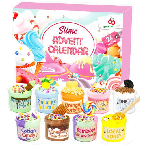 ORIENTAL CHERRY Advent Calendar 2024 - Christmas Countdown Calendars 24 Days of Surprises with DIY Fluffy Slime Kit Funny Gifts Toy for Toddler Kids Teens Girls 4 5 6 7 8 9 10 11 12 Year Old Pink
