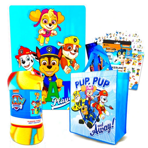 Nick Shop Paw Patrol Sleepover Set for Boys and Girls ~ 5 Pc Bundle with 45 x 60 Inch Paw Patrol Fleece Blanket, Tote Bag, Stickers, and More | Bedroom Decor for Kids, Toddlers