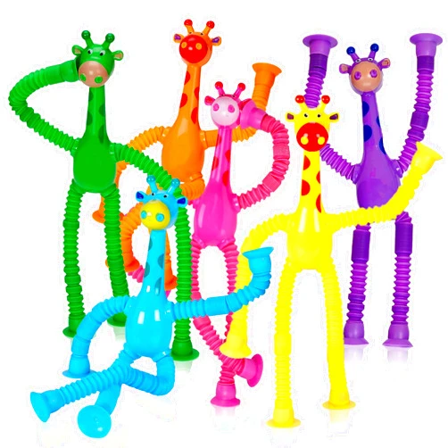 Playbees LED Telescopic Suction Cup Giraffe Toys 12PACK Shape Changing Educational Fidget Toys Child Fun Interaction Sensory Toys ADHD Autistic Stimulating Creative Learning - Anxiety Imaginative Play