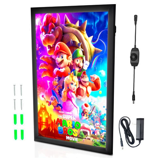 OCTO LIGHTS NexaFrame LED Backlit Movie Poster Frame - 16 x 24 Black Cinema Box for Posters, Framed Wall Art Lights for Paintings & Pictures, Digital Signage Display, Lighted Theater Advertising Signs, Light Box