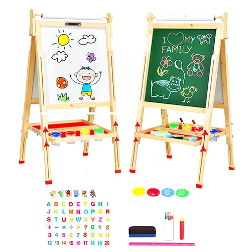 EAQ Easel for Kid,Height Adjustable Wooden Art Easel,Whiteboard Chalkboard with Paper Roll Holder,Letters and Numbers Magnets and Other Accessories Best Birthday Gift for Kids