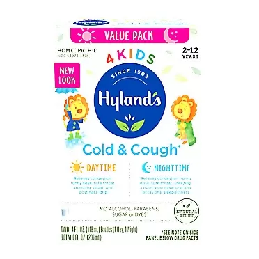 Hyland's Kids Cold Medicine for Ages 2+, Hylands 4 Kids Cold 'n Cough, Day and Night Value Pack, Syrup Cough Medicine for Kids, Nasal Decongestant, Allergy Relief, 4 Fl Oz Each Day & Night Value Pack
