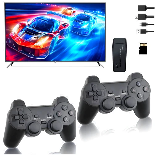 Rzzhgzq Wireless Retro Game Console, Plug and Play Video Game Stick 4K High Definition HDMI 10000+ Games, 2.4G Wireless Controllers, Game Console and Controller for TV