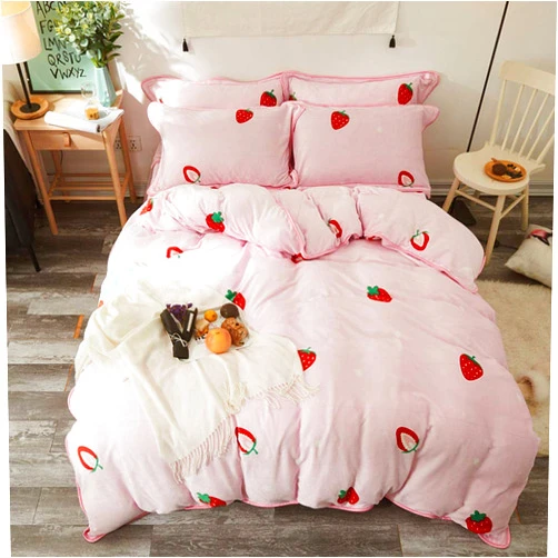 Geekcook Magic Velvet Fleece Bedding Set,2020 Winter Flannel Bed Four-Piece Simple Magic Four-Piece Coral Thickening-Sweet_Quilt Cover 220240