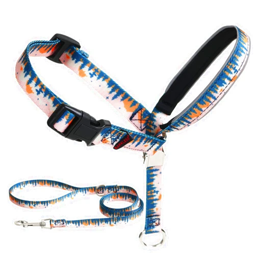 BARKLESS Dog Head Collar, Anti-Pulling Printed Head Halter with Leash, Gentle Head Harness with Adjustable Clip for Small Medium Large Dogs, Perfect for Training Leash-Reactive Dogs (L, Trees)
