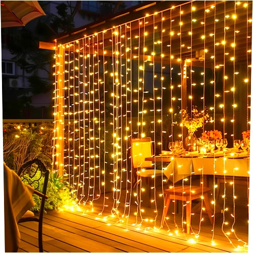 Dazzle Bright 300 LED Curtain Lights, Plug in Fairy Curtain Lights for Bedroom, Christmas Hanging String Lights Outdoor for Window Backdrop Wall Wedding Patio Indoor Dorm Party Decor, Warm White