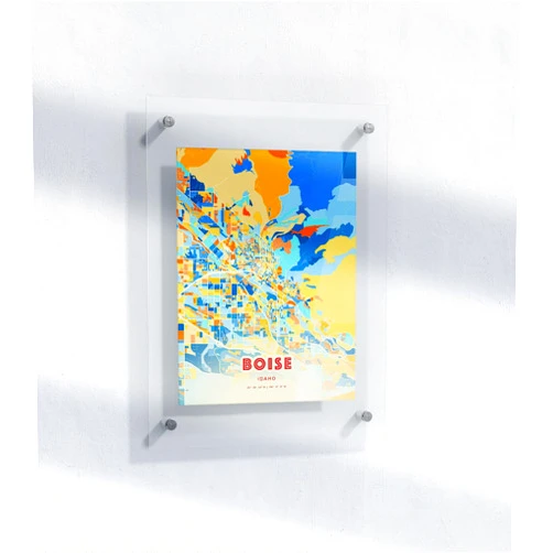 Custom Maximalist Poster of BOISE IDAHO Blue Orange USA | 11x17 12x18 16x24 24x36 Unframed Print Wall Art | Maximalism City Traveler Gift | Colorful Home Office Decor
