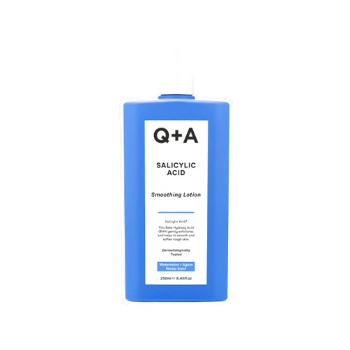 Q+A Salicylic Acid Smoothing Lotion, a BHA that exfoliates the skin, combats 'backne' and unwanted texture, 250ml