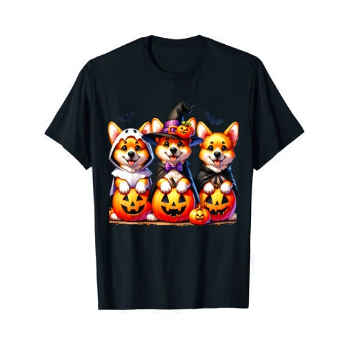 Retro Ghost And Witch Corgi Dog Pumpkin Halloween Retro Funny Cute Ghost And Witch Corgi Dog Pumpkin Halloween T-Shirt