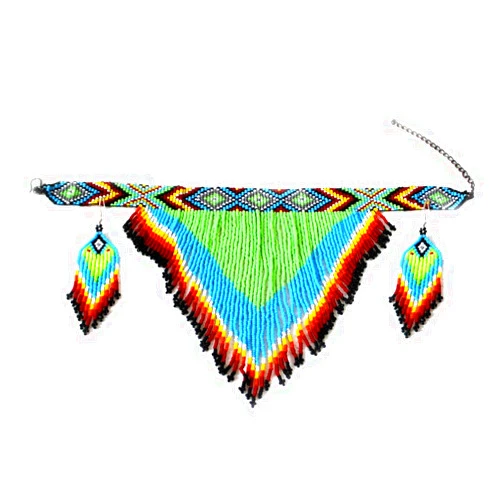buybeaded Long Beaded Necklace – Boho Native Handmade Seed Bead Tassel Necklace, Bohemian Large Statement Beaded Necklace for Women and Girls (craftscorner-va1) (Pattern5)
