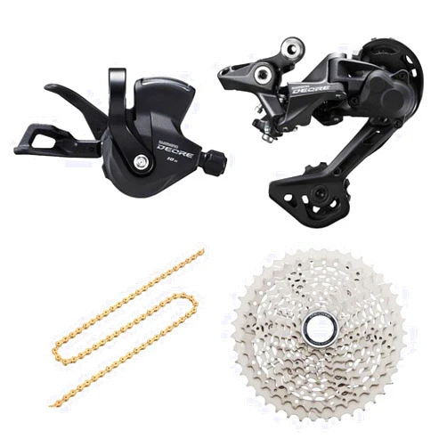 JGbike 10 Speed MTB 4pc groupset Compatible with Shimano Deore M4100: Right Shift Lever,Long cage Rear Derailleur, 11-42T Cassette or Sunrace 11-46T Cassette, KMC X10 Chain