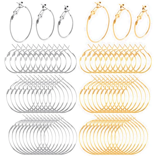 Joez Wonderful 72 Pcs Hoop Earrings Finding, Hypoallergenic Alloy Round Earring Hoops for Jewelry Making, Gold Silver Open Beading DIY Earrings Craft Art Accessories 40mm 50mm 60mm