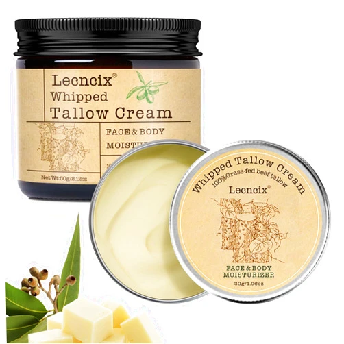 Lecncix 2PC Grass-Fed Beef Tallow for Skin,Tallow Face Moisturizer All-Natural Skin Care,Beef Tallow for Body & Face Moisturizer(Eucalyptus,2.12+1.06Oz)