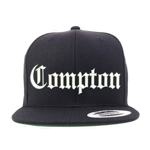 Trendy Apparel Shop Old English Font Compton City Embroidered Flat Bill Cap