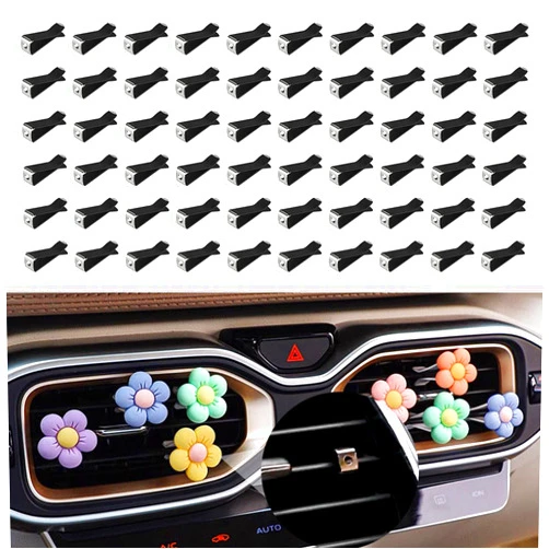 PACLVIO 60 Pieces Square Head Car Air Vent Clips, Car Auto Air Outlet Clips, 9mm Auto Air Conditioner Outlet Clips with Storage Boxes, Car Interior Accessories Car Outlet Perfume Clips for Cars