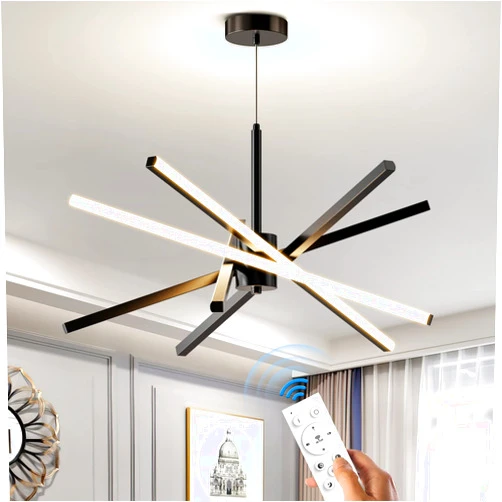 Dniwmdd Modern Sputnik Chandelier Ceiling 82W LED Black Pendant Light Embedded Mount Chandeliers Dining Room Light Fixtures Over Table Dimmable with Remote Control for Living Room Kitchen Bedroom 31.5 inches