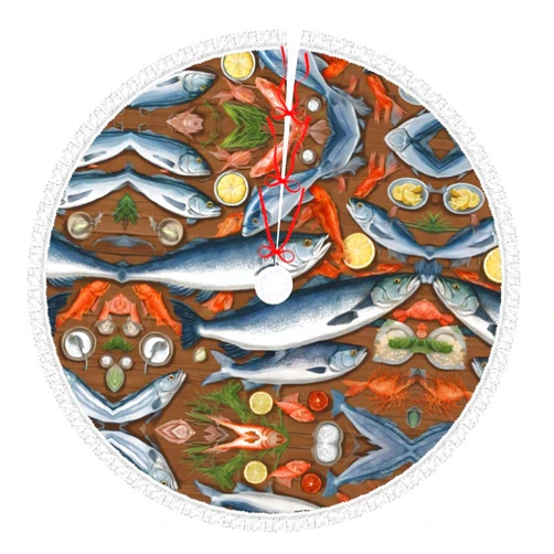 KMNHBGF (Fishing Bait) Christmas Tree Skirt 48 Inch, Xmas Tree Skirt with Tassels Christmas Holiday Decoration for Decorations Holiday Party