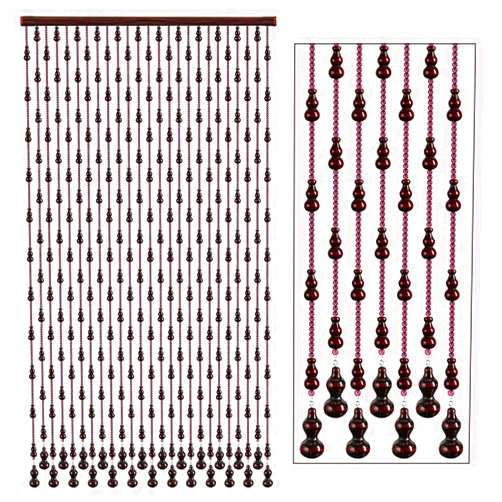Pengfei Wood Beaded Curtain for Doorway, 35.5 x 75.5 inches Retro Door String Curtain, Handmade Room Divider Blind, 25 Strings Home Decorative Panel for Living Room, Bedroom, Bathroom, Red Wine