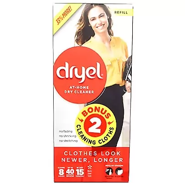 Dryel At-Home BONUS Dry Cleaner Refill Kit with Extra 2 Cloths, Includes Dry Cleaning Cloths - 8 Load Capacity