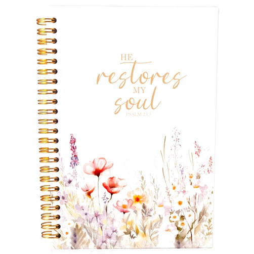 Ecezatik Christian Notebook for Women, Christian Art Gifts Journal, Prayer Journal for Women, Bible Journaling Notebook, PSALM 23:3 He Restores My Soul Floral Spiral Notebook 5.5x8.3