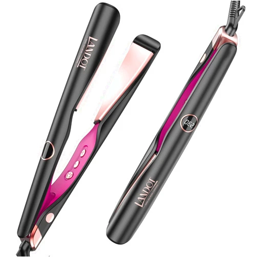 LANDOT Hair Straightener and Curler 2 in 1 - Twist Straightening Curling Iron Combo - Flat Iron Curling Iron in One for Curl Wave Straighten Hair