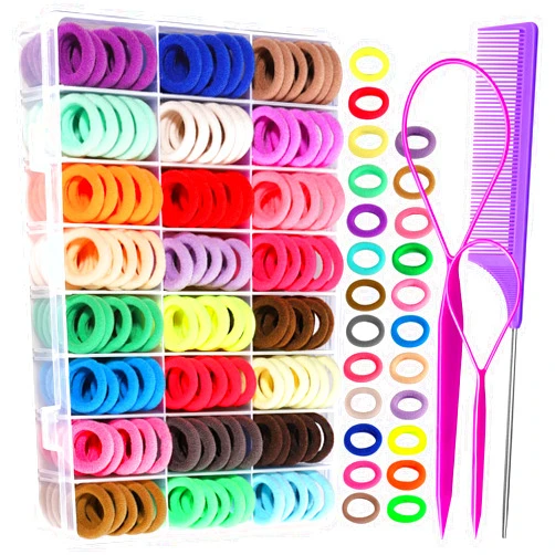 YGDZ 280 PCS Cotton 24 Colors Hair Ties Set with Organizer Box - Seamless Soft Mini Elastics Ponytail Holders and Hair Accessories for Toddlers, Girls, Kids